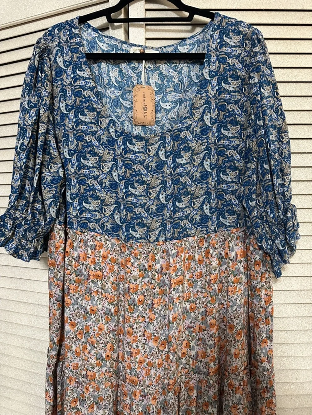 NATURAL LIFE Blue and Rust Floral Tiered Maxi Dress - Picture 4 of 8